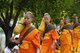 Thailand: Some of the 500 <i>dhutanga</i> monks processing around Chiang Mai's central moat on a bed of flower petals. April 9, 2014